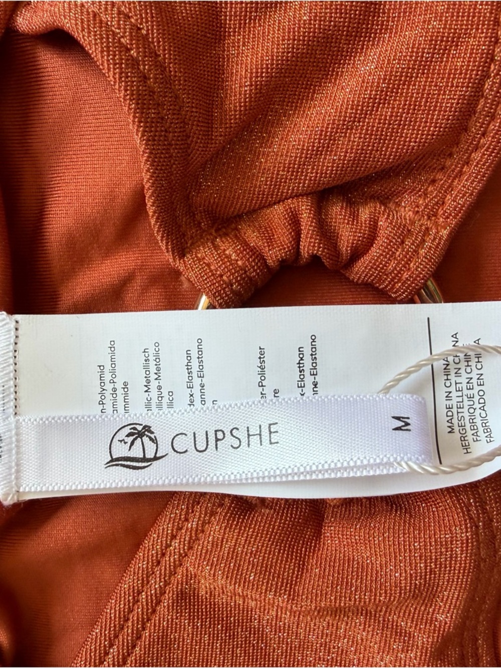 NWT Cupshe Metallic Burnt Orange O-Ring Cutout One Piece Swimsuit Monokini Med M - Picture 6 of 10